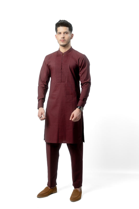 Maroon Kurta Trouser Set - Enigma Red