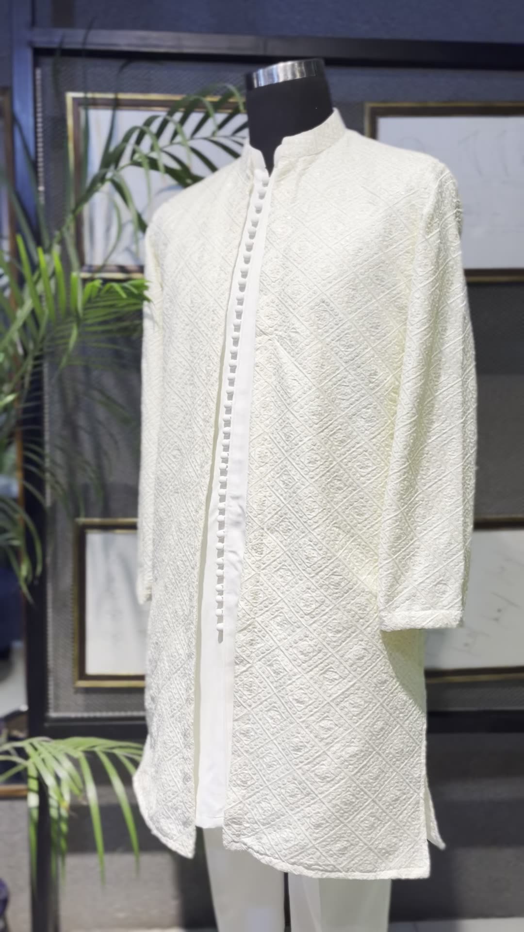 Moonlight Majesty Kurta Trouser Set, with Sherwani Style Gown