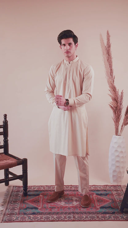 Classic Beige Kurta Trouser for Festive Wear