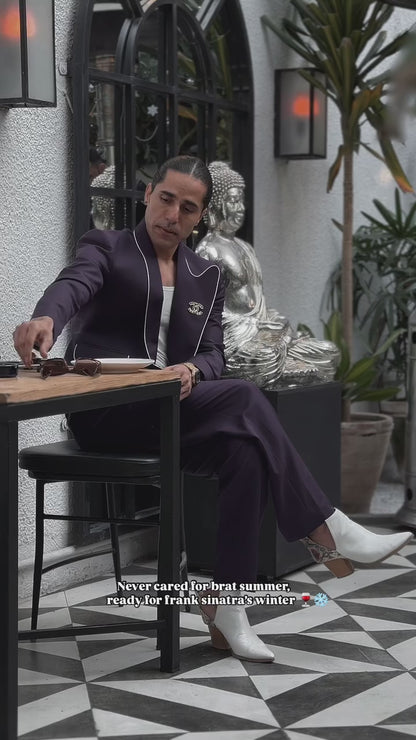 Midnight Royale - Plum Designer suit with Curved Shawl Lapel