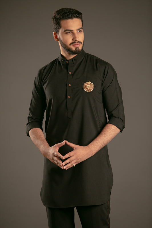 Identity Short Kurta & Trousers (Black)