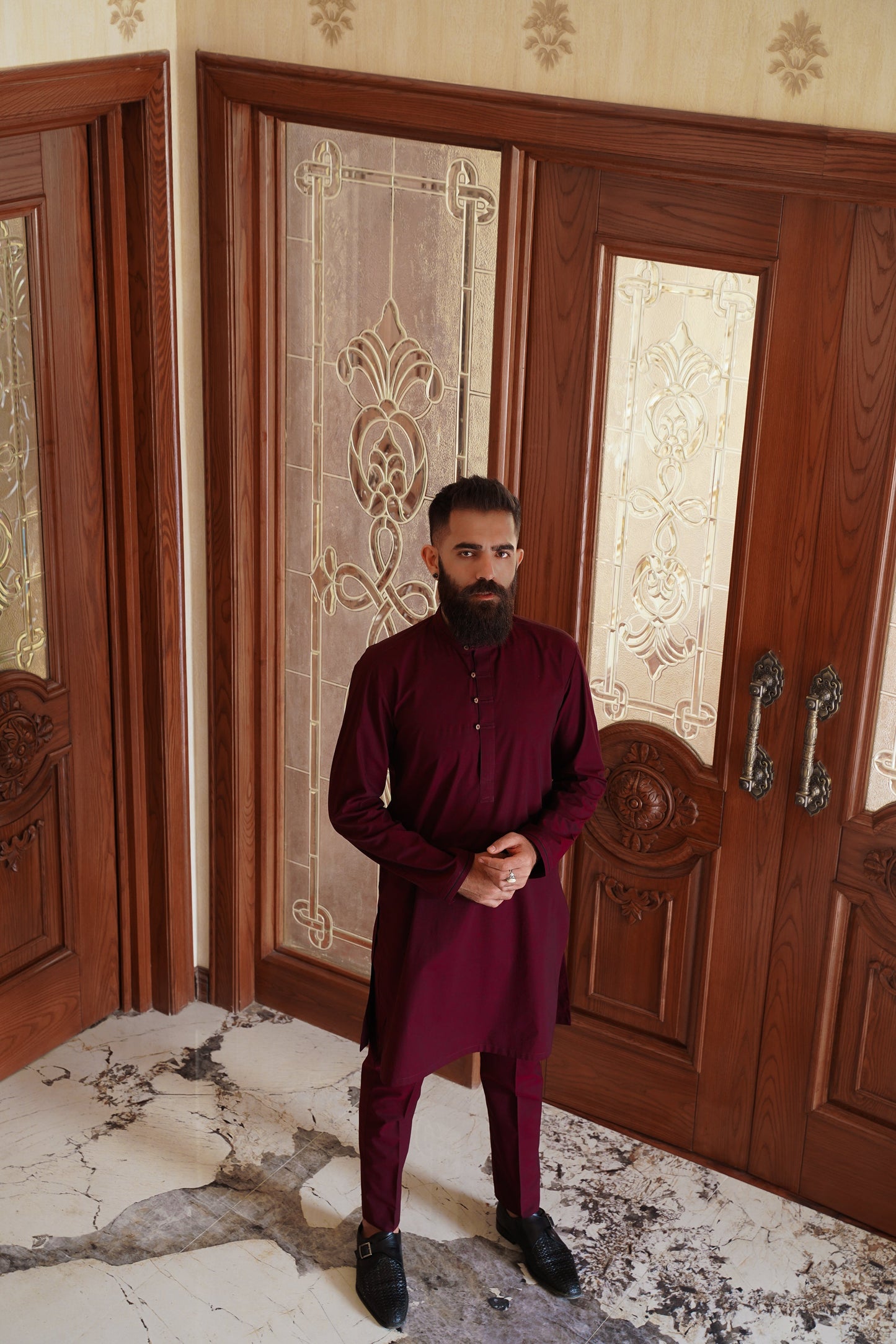 Coral kurta-trouser set
